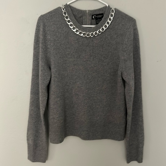 NWOT C by Bloomingdale's 100% Cashmere sweater. Silver link collar. Size Large. - Picture 1 of 7